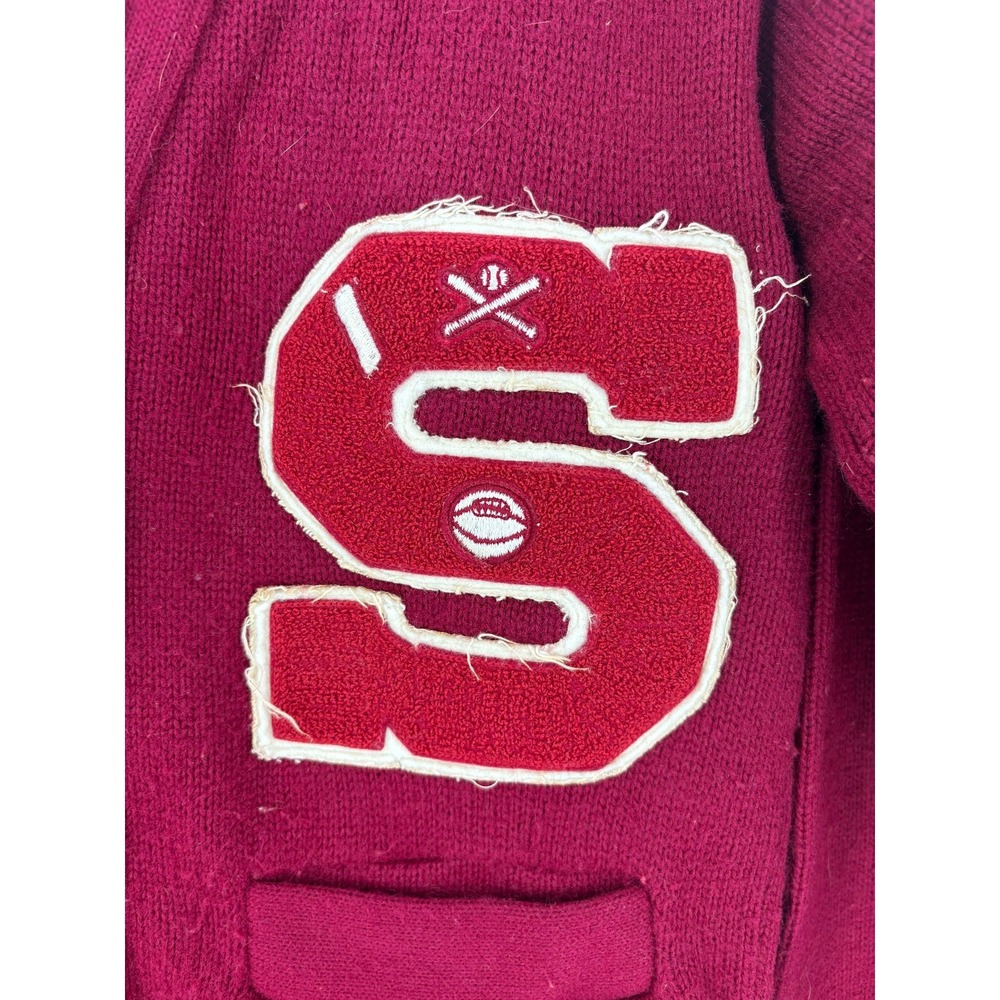 Vintage Letterman Cardigan Sweater Red Wool Chenille "S" Patch Varsity S - Picture 4 of 10